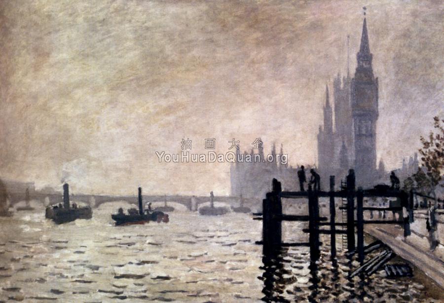 The Thames And The Houses Of Parliament - 克劳德·莫奈